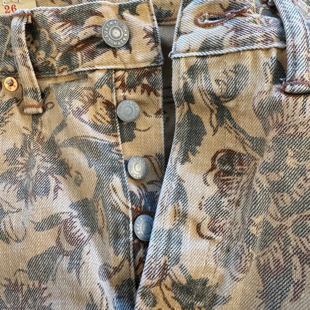 NWT RRL Double RL Floral Print Denim Shorts 26 High Rise Cutoff Raw Hem Cotton - Picture 5 of 6